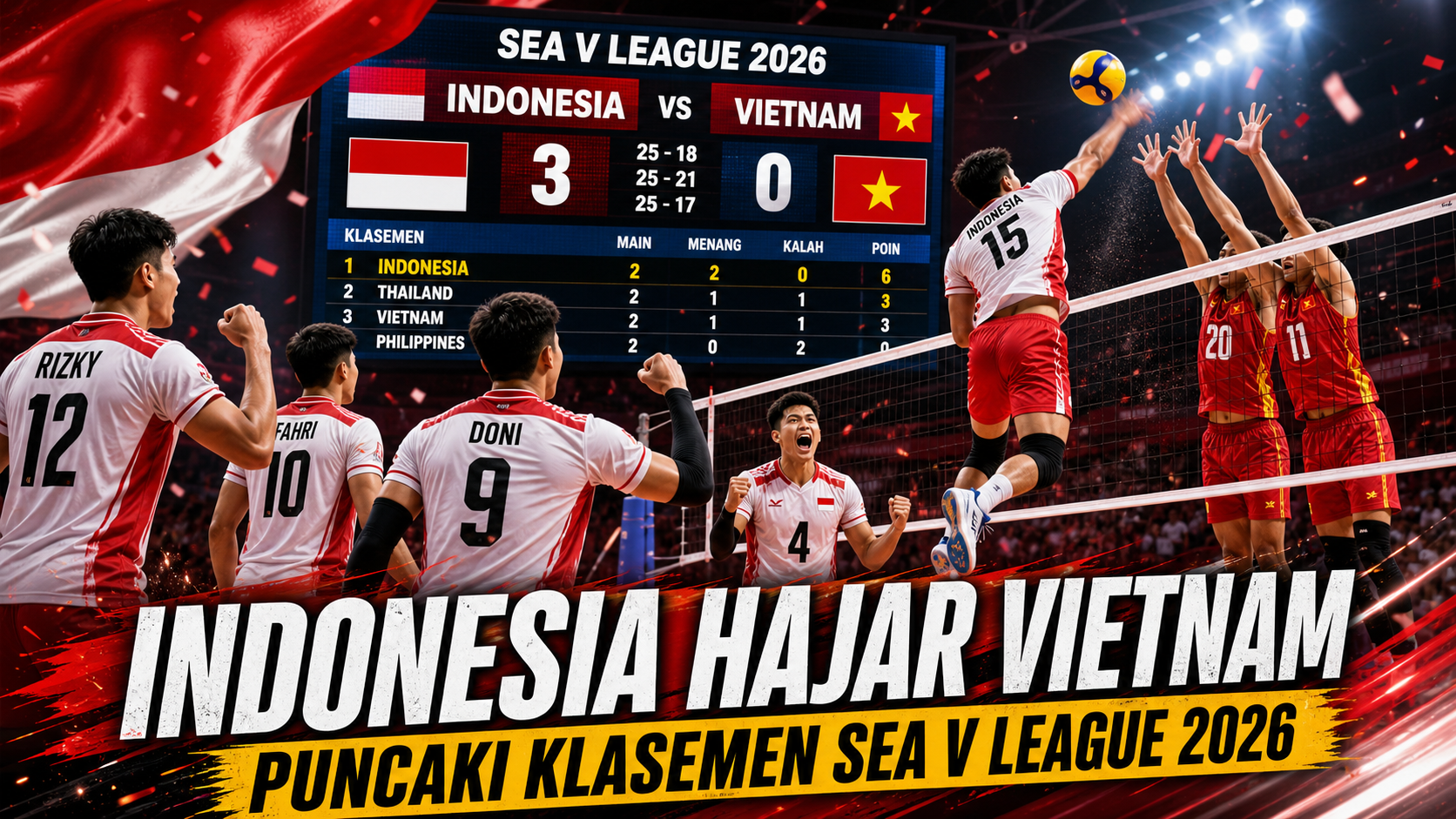 Hasil SEA V League 2026: Indonesia Hajar Vietnam, Puncaki Klasemen - voli